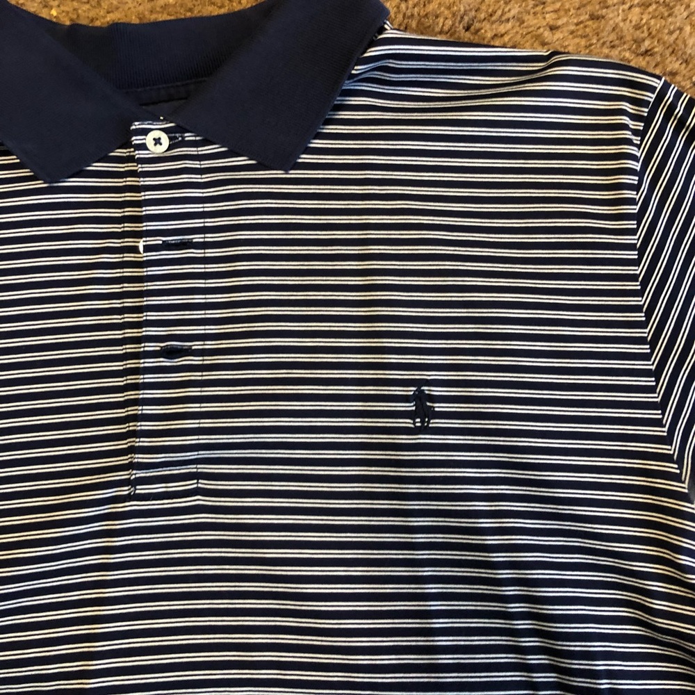 Men’s L polo golf shirt. Blue and White striped. - Picture 3 of 3